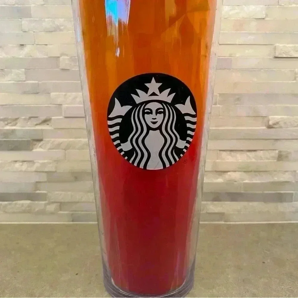 Starbucks Faceted Orange and Pink Cold Cup 2014 EUC 24 Oz